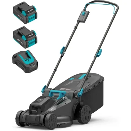 Electric Lawn Mower Cordless, 2x20V 16 inch Push Lawn Mower with 6-Position Cutting Height Adjustment, 2x4.0Ah Battery & Dual Ch